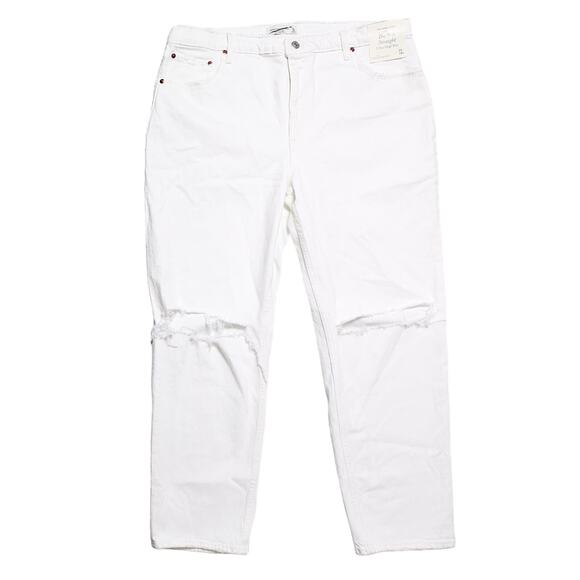 Abercrombie & Fitch 90s Straight Ultra High Rise White Distressed Jeans Size 18 - Picture 2 of 11